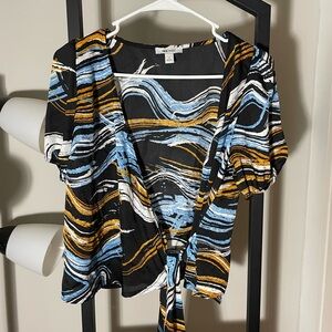 Nine West Black and Blue Abstract Print Blouse